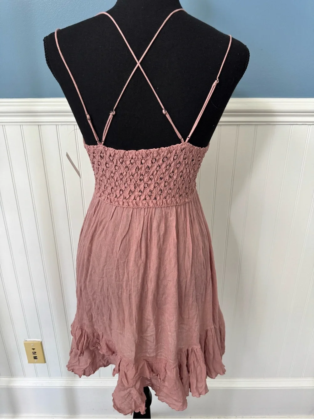 NWT Free People Adella Slip Lace short Dress Plunging Neckline Pink Rose ~ Small